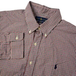 Polo Ralph Lauren Shirt Mens XL Slim Fit Red White Blue Gingham Check Pony